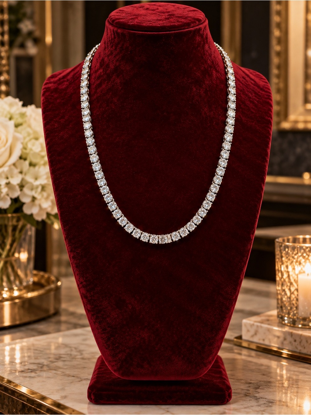 18k 54ct Tennis Necklace - Picture 1 of 12